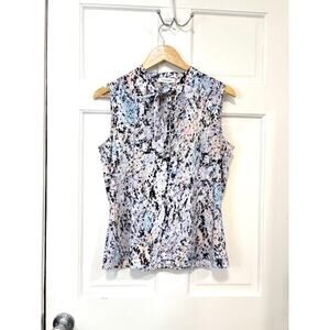 Calvin Klein Sleeveless Blouse Womens M Tie Neck Multicolor Stretch Office Wear